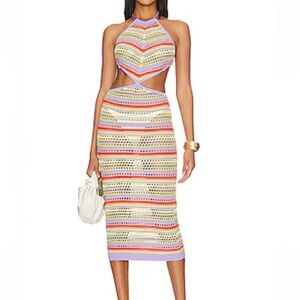 Tularosa Elidia Striped Open Stitch Midi Dress in Summer Multi Stripe